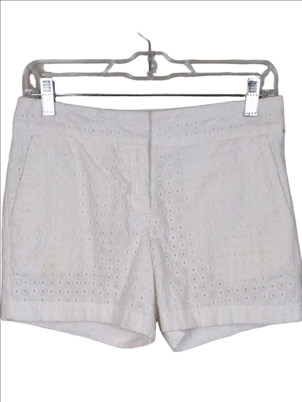 Cynthia Rowley White Eyelet Cotton Flat Front Button Zip Mid Rise Casual Short
